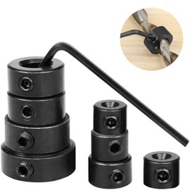 Luabue 8Pcs Drill Bit Depth Stop Collar Ring Positioner Locator 3/4/5/6/8/10/12/16mm Woodworking Positioning Depth Drill Bit Set Limit Ring Black with Hex Wrench for Drill Bits Consistent Drilling