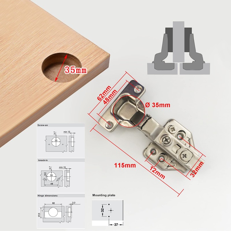 LIKERAINY 105 Degree Centre Stop Hinge 35 mm with Damper