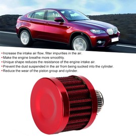 Air Filter, Akozon Car Air Filter, 13 mm / 0.5 inches, Mini Air Intake Filter, Vent Crankcase Ventilation, Universal Car Accessories (Red)