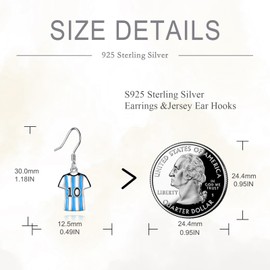 SHEAISRS NO.10 Women's Soccer Jerseys Earrings 925 Sterling Silver World Cup Bule Jerseys Jewelry Sports Fans Earrings Soccer Team Gifts For Women Boys