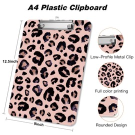Piasoenc Plastic Clipboard, Cute Decorative Clip Board, 9 x 12.5 in, A4 Standard Office Clip Boards for Nurses, Students, Office, Leopard