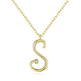 VIKI LYNN Latin Script Letter Alphabet Pendant Initial S Necklace for Women Girls 18K Gold Plated 925 Sterling Silver