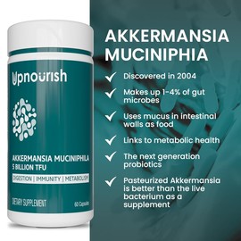 UpNourish Probiotics for GLP-1 Support, 5 Billion TFU Akkermansia Muciniphila for Digestive Health, Leaky Gut, Immunity and Metabolic Health, Prebiotics and Probiotics for Women and Men, 60 Capsules