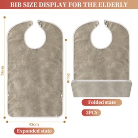 Bib for Adults, Pack of 3, Waterproof Adult Bibs with Press Studs & Mud Flaps, Waterproof Bib Food Protector for Men, Women, Elderly and Disabled, c