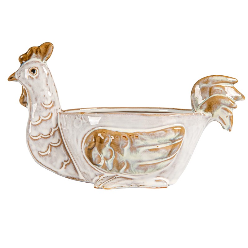 Creative Co-Op Stoneware Chicken Shaped Sponge Holder/Soap Dish with Reactive
