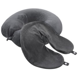 Prasacco Pack of 2 U-Shape Bolster Covers, 30 x 30 cm Cover for Bolster, Dark Grey Neck Pillow Cover with Zip, Washable Crystal Velvet Neck Pillow Cover for Plane, Car, Lunch Breaks