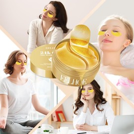 60 Pares Parches para Ojos, Máscaras de Colágeno de 24K en Polvo de Oro, Mascarilla Contorno Ojos, Antienvejecimiento, Elimina Bolsas, Círculos Oscuros y Descoloración, Antiarrugas, Hidratante, 2 PACK