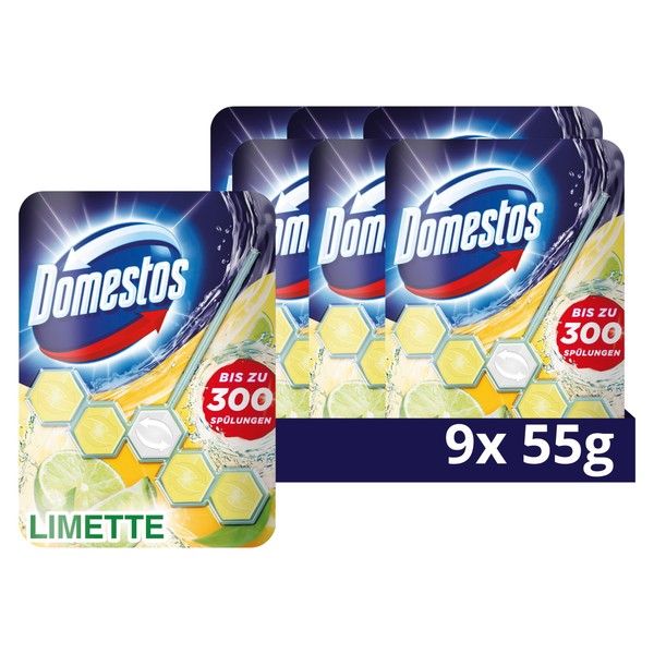 Domestos Power 5 Toilet Stone Lime Toilet Cleaner Full Power up to 300 Flushes 9 x 55 g