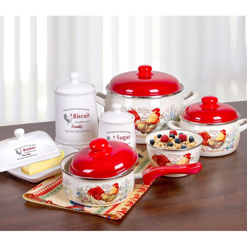 Enamel Stock Pot Rooster Enamel Cooking Pot Enameled Pot with