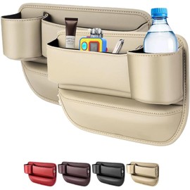 Car seat Gap Filler Organizer,2024 Universal New Seat Gap Storage Box, Car Leather Cup Holder Gap Bag for Glasses Phones Keys and Cards(Off White, Driver+Passenger)