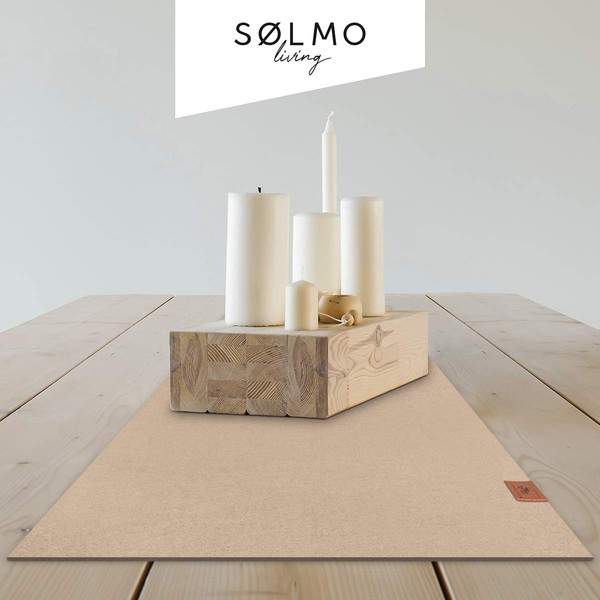 Sölmo Design Table Runner Felt I 150 x 40 cm Table Runner I Washable with Leather Label, Scandinavian Table Felt Runner, Autumn Christmas