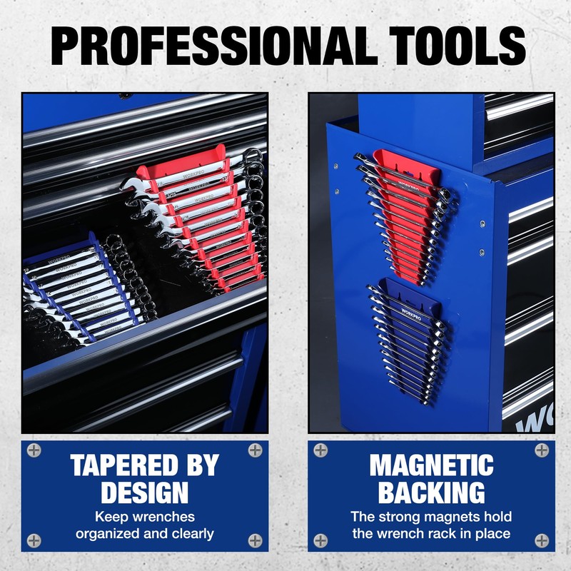 WORKPRO 2-Pack Magnetic Wrench Organizer, 12-Piece Wrench Holder Set for