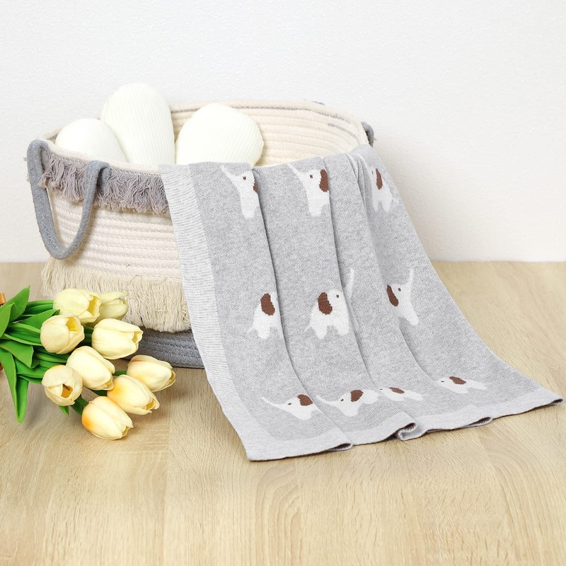 LAWKUL Baby Blankets for Newborn 100% Cotton Knitted Elephant Soft