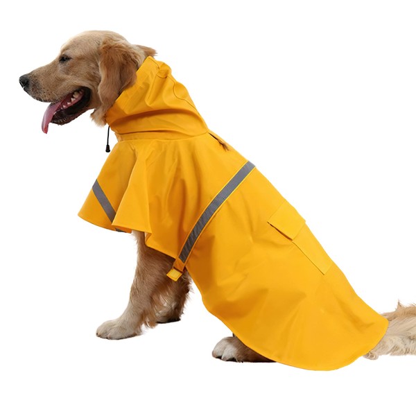 NACOCO Large Dog Raincoat Adjustable Pet Water Proof Clothes Lightweight Rain Jacket Poncho Hoodies with Strip Reflective (XL, Yellow)…