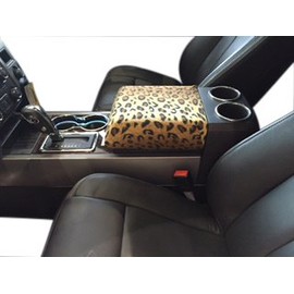 Auto Console Covers- Fits The Infiniti QX80 2014-2024 Center Console Armrest Cover Fleece Fabric - Leopard Print