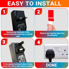 UK Mains AC Adaptor Plug Earth Pin Repair Kit - Replacement Ground Pin, Black Triangle Plate for Broken or Missing Pins - By Print It