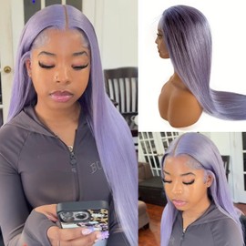Smartinnov 30 Inch Light Purple Lace Front Wigs Human Hair 13x6 HD Transparent Purple Glueless HD Transparent Lace Frontal Wigs for Women 150% Density Pre Plcked Lilac Colored Wig with Baby Hair