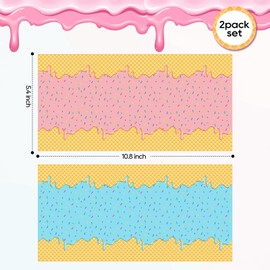 Zharkoo 2 Pack Ice Cream Tablecloth for Party Supplies, 10.8x5.4 Inch Sweet Dessert Theme Disposable Plastic Table Cover for Kids Birthday, Summer Party Decor for Girls and Boys