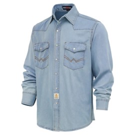 BOCOMAL Men's Work Shirts Vintage Washed Lightweight Soft Denim Pearl Snap Down-Relax Fit (Non FR)