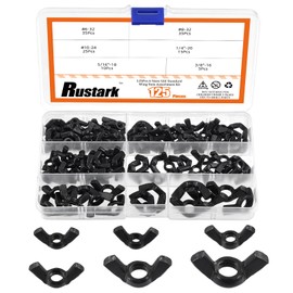 Rustark 125Pcs 6 Sizes Black SAE Zinc Plated Butterfly Wing Nuts Assortment Kit Butterfly Wingnuts Carbon Steel Wing Nuts Hand Twist Secure Fasteners for Industrial Machine
