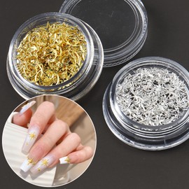 Star Nail Charm for Nails,3D Gold Silver Star Nail Art Charm 2Box Metal Five-Pointed Star Gold Silver Stars Moon Rivet Nail Accessories Metallic Studs Rhinestones Star Nail Jewelry Decor Manicure Kit