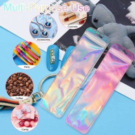 Lokyango 100PCS Holographic Packaging Bag, 2.5x9.4 inch Resealable Packaging Ziplock Bags for Small Business, Pen, Lipgloss, Jewelry, Candy (50pcs holographic + 50pcs holographic rose bag)