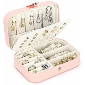 Bluelander Joyero, Alajero Organizador de Joyas para Anillos, Collares, Relojes, Pulseras y Aretes, Organizador de Joyeria para Viaje Impermeable de Cuero, Interior de Terciopelo (Rosa)