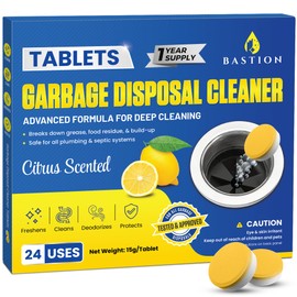 Bastion Garbage Disposal Cleaner Deodorizer Tablets - 24 Pack (1 Year Supply) Powerful Foaming XL 15g Fresh Citrus-Scented Foam Freshener Tabs Clean, & Eliminate Garburator Disposer Sink Odors