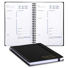 UtyTrees Undated Daily Planner: 7.3"x9.6" 144 Pages, Daily To Do List Notebook, Daily Journal with Meals Planner, Office Organization Unisex Planners, Black