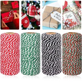 Baker Twine, 4 Ribbons 100 m Cotton Cord, 2 mm Gift Cord, String for Baking, 4 Colours, Two-Tone Decorative Rope, Baker's Cord for Gardening, Decoration, Binding, Crafts and Gift Wrapping