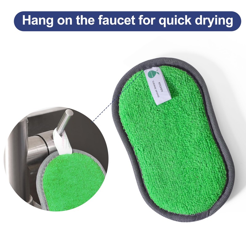 6 Pack Multi-Purpose Sponges Kitchen, Dual-Sided Microfiber Dish Sponges 3