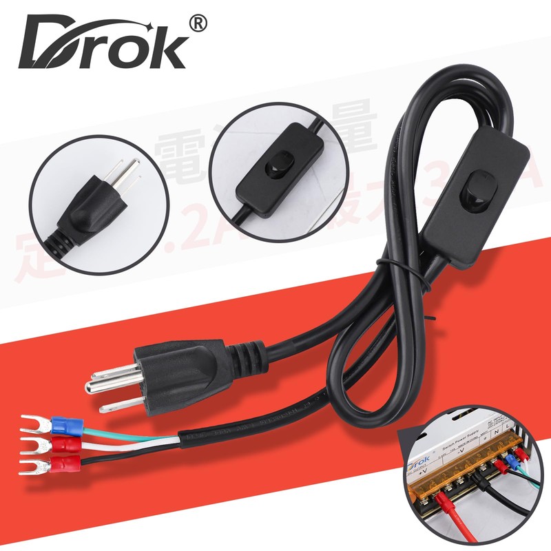 DROKING Power Cord Replacement Cord 18 AWG/0.82 mm 7A Current