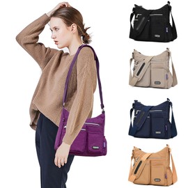 Crossbody Bolsa para Mujer, bolso de hombro para Impermeable Con Anti robo bolsillo, Bolso de Viaje de Trabajo de Nailon Ligero, Adecuado para Compras,Trabajar,Acampar,Viajes de Corta Distancia(Negro)