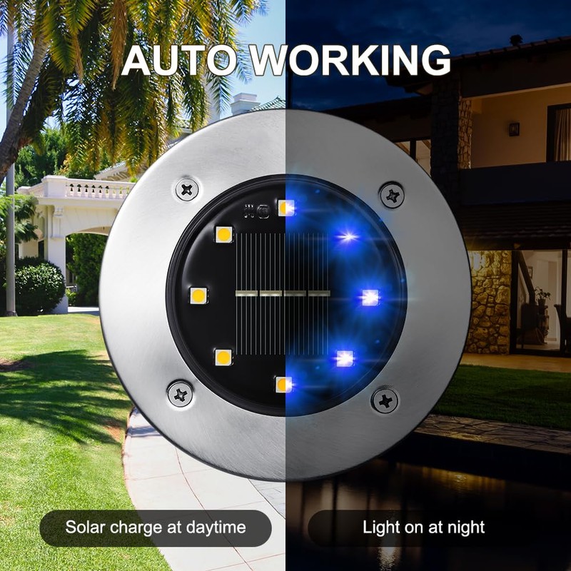 LYHOPE Solar Ground Lights Outdoor, 16 Pack 8 LED Solar