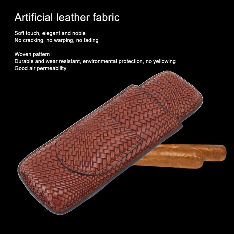 Cigar Case Holder Elegant Vintage Style Woven Pattern Leather Portable