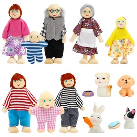 ONEST 15 Pieces Wooden Dollhouse Family Set Mini People Figures Sets Dollhouse Dolls Wooden Doll Family Pretend Play Figures Accessories for Pretend Dollhouse Toy