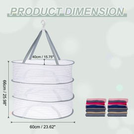 MECCANIXITY 24" Herb Drying Rack Hanging 3 Layer Hanging Mesh Net Collapsible Food Drying Fish Net with Zipper for Fish Buds Fruit Dehydrated Goods Vegetables Clothes, Grey