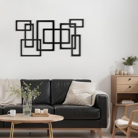 SIGNLEADER Metal Wall Decor Geometric Rectangular Minimalist Modern Abstract Wall Sculpture Hangings Home Decoration for Living Room, Bedroom, Bathroom, Kitchen, Outdoor - 24" Black