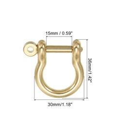 PATIKIL D-Ring Shackle, Pack of 4, 15 mm Inner Width, Brass, U-Shape Key Hook, Small Shackle for DIY Crafts, Leather Replacement