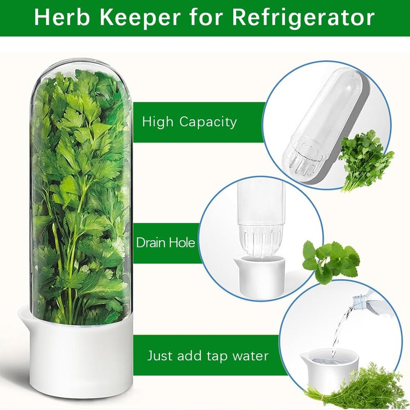 jioko 2 Pack Herb Keeper for Refrigerator, Clear BPA-Free Fresh