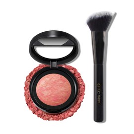 LAURA GELLER NEW YORK Baked Blush-n-Brighten Marbleized Blush + Angled Blush Brush (03 Coral Cove, 47mm)