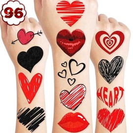 MeoIsDaBest 100 Piezas De Tatuajes Temporales De Corazón Rojo, Suministros De Decoración Para Fiestas De Cumpleaños, Recuerdos, Pegatinas De Tatuajes De Amor De San Valentín, Regalos Para Juegos, Niño