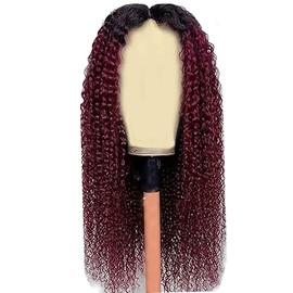 Hxxcoup Burgundy Human Hair Wig Lace Wig Women's 4x1 T Part Wig Women's Real Hair Red Wig Lace Closure Wig with Baby Hair Transparent Swiss Brazilian Remy Hair 28 Inches