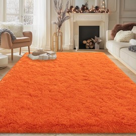 NSZONC Large Shag Area Rugs 6x9 for Living Room, Soft Big Fluffy Shaggy Rug for Bedroom, Cozy Fuzzy Indoor Floor Carpet for Nursery Kids Room Dorm Home Decor Aesthetic, Non-Slip, Orange