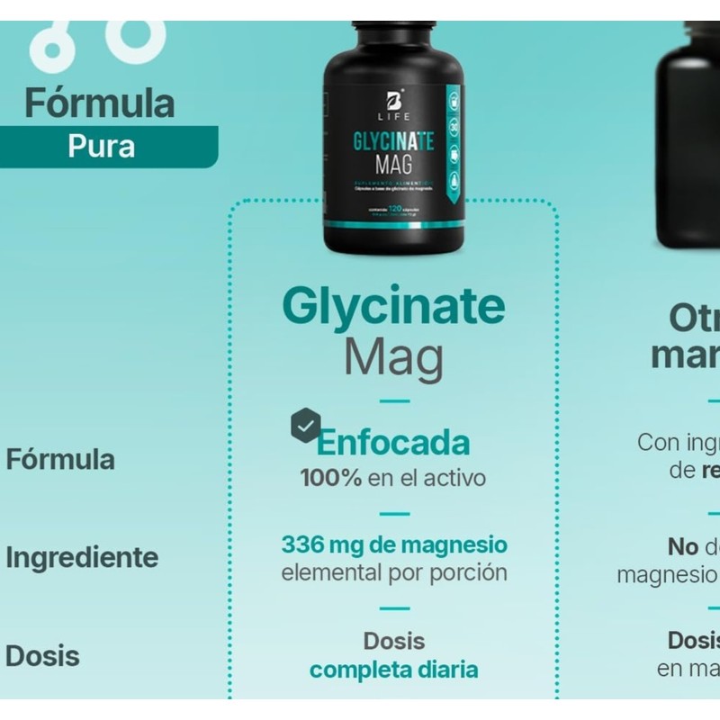 B Life Glicinato de Magnesio Puro con 120 cápsulas