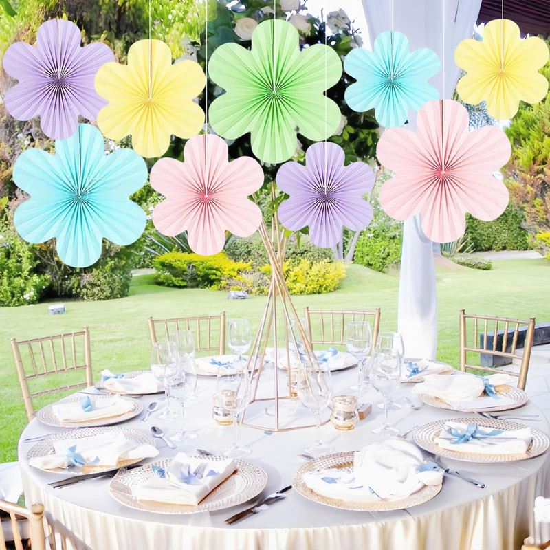 MANJIAMEI ペーパーファン ペーパーフラワー 誕生日 パーティー 飾り付け ピンク 9枚セット 女の子 お祝い