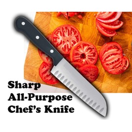 Chef's Knife, Full Sized Kitchen Knife, 7 inch blade, Triple Riveted, Full Tang, Stainless Steel