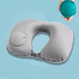 Krucio Neck Pillow, Airplane Pillow, U-Shaped Pillow, Neck Pillow, Air Pillow, Manual Press Type, Inflatable, For Travel, Airplanes, Travel, Office, Travel Goods, Portable Pillow (Gray)