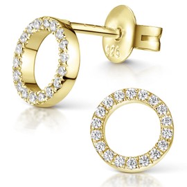 Materia Cubic Zirconia Stud Earrings Gold – Women's Earrings Silver 925 Round SO-439 Gold