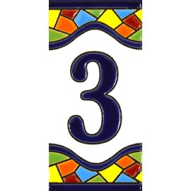 House Numbers 4 inch. Handpainted House Number Tiles for Signs, addresses and Names. Address Numbers for Houses. House Address Numbers and Letters. Design MOSAICO MEDIANO 4,29" x 2,13" (Number 3)